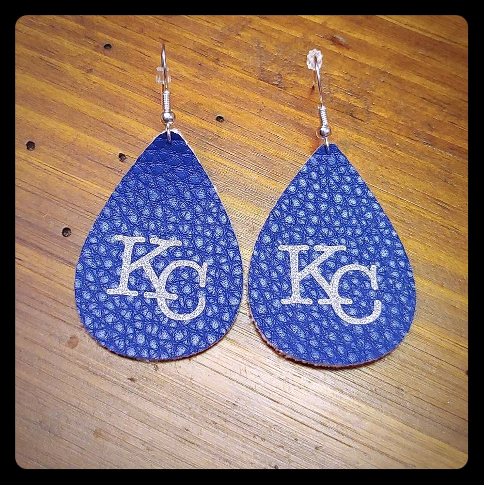 Handmade KC Royals faux leather earrings